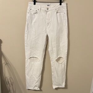 Paige Stella Distressed Straight Leg Cotton Blend Jeans